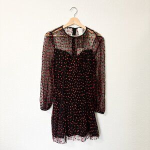 NWT Foxiedox Black Lilia Heart Print Illusion Cocktail Dress